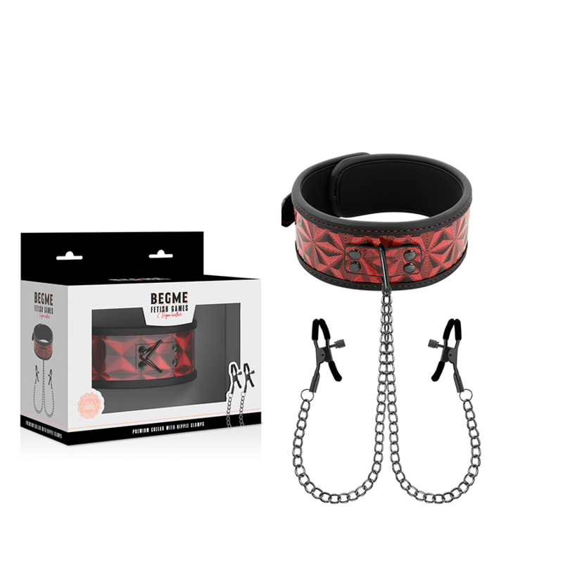 BEGME - RÖD EDITION HALSBAND MED BRÖSTVÅRDSKLAMMAR MED NEOPREN FODER
