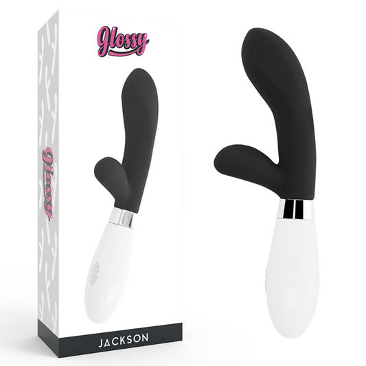 GLOSSY Jackson Rabbit Black silikonmassagerare