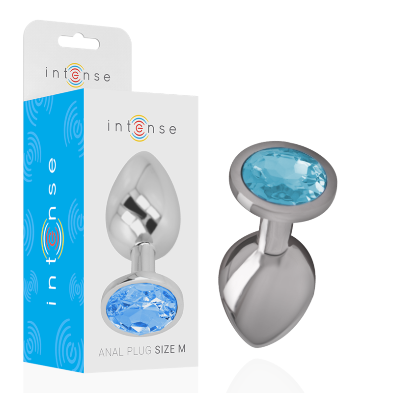 INTENSE - Aluminium Metall Analplugg med Blå Glas Storlek M