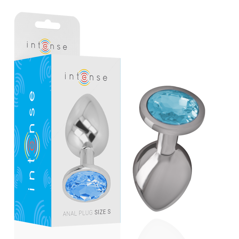 INTENSE aluminium anal plug med blå kristall, storlek S