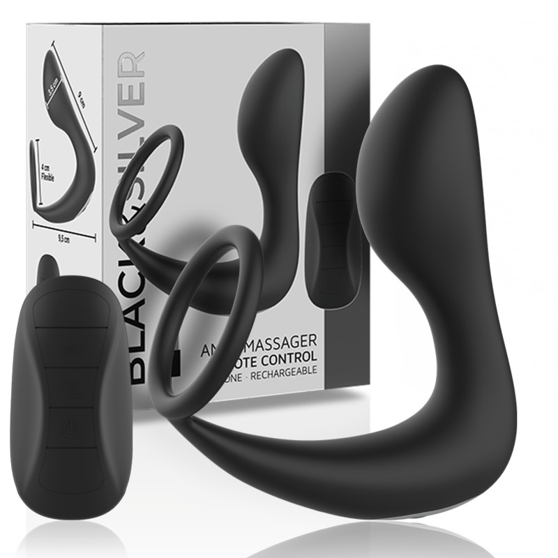 BLACK&SILVER - Fjärrstyrd analmassager i silikon svart