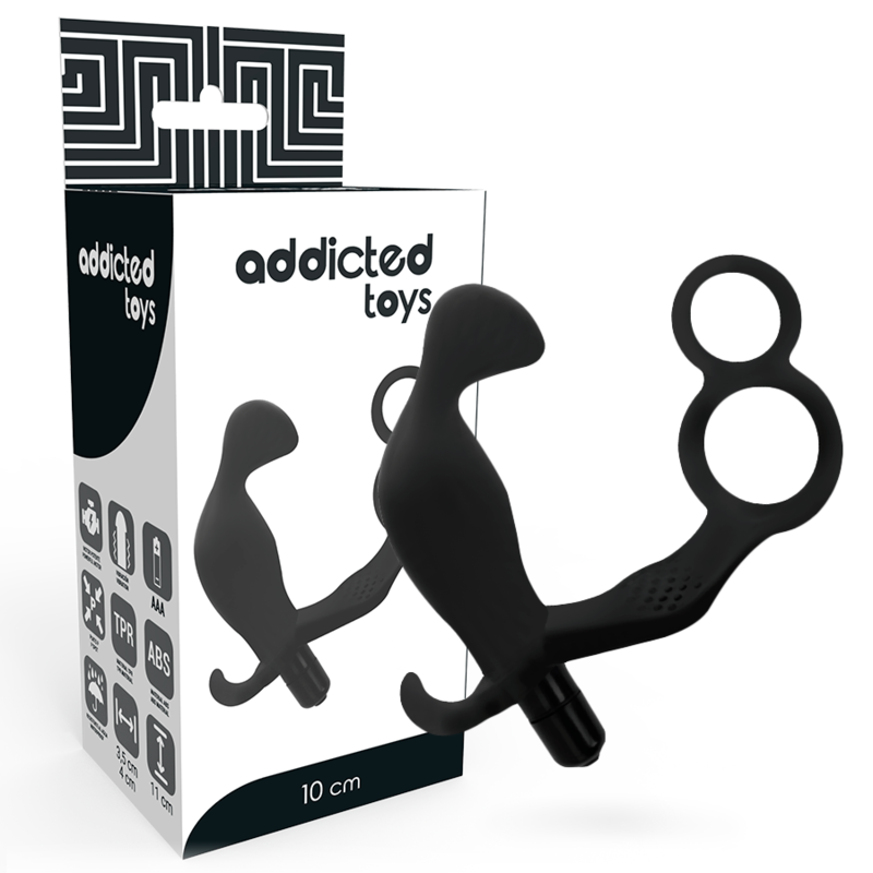 ADDICTED TOYS anal plug med dubbel penisring och testiklar i svart
