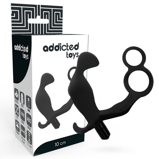 ADDICTED TOYS anal plug med dubbel penisring och testiklar i svart