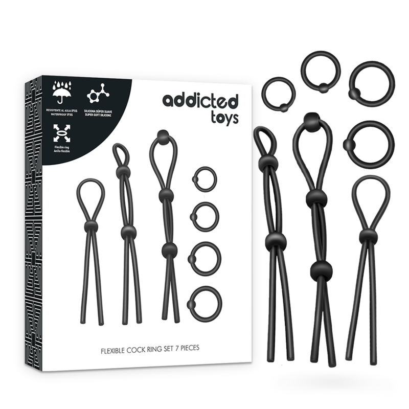 ADDICTED TOYS flexibelt silikon cockring-set med 7 delar