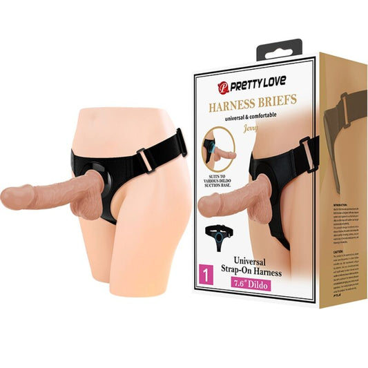 PRETTY LOVE - HARNESS BRIEFS UNIVERSAL HARNESS MED DILDO JERRY 21,8 CM NATURLIG