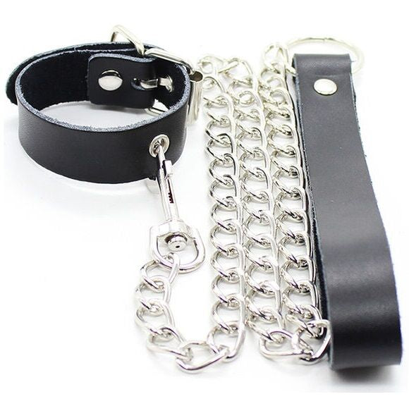 OHMAMA FETISH penis halsband med läderrem och metallkedja