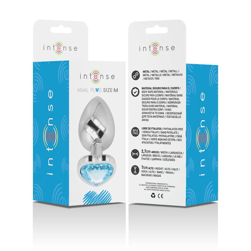 INTENSE - Aluminium Metal Anal Plug Blue Heart Size M