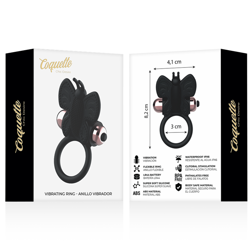 Coquette Chic Desire penisring Butterfly med vibrator svart och guld