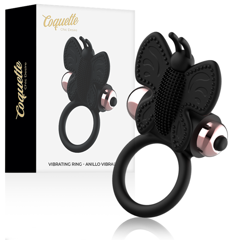 Coquette Chic Desire penisring Butterfly med vibrator svart och guld