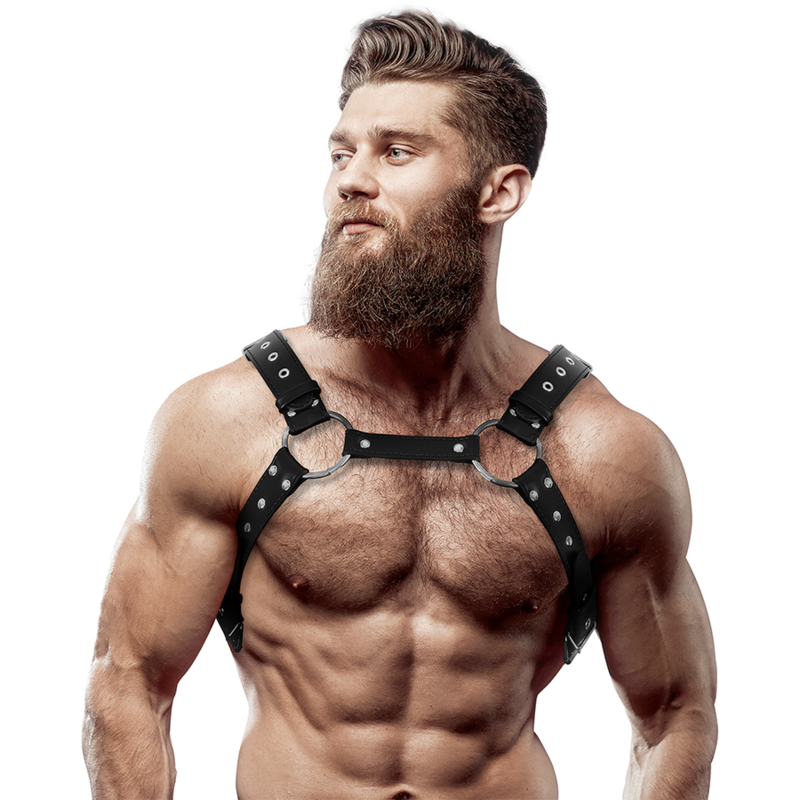 FETISH SUBMISSIVE ATTITUDE - MENS ECO-LEATHER set HARNESS med STUDS