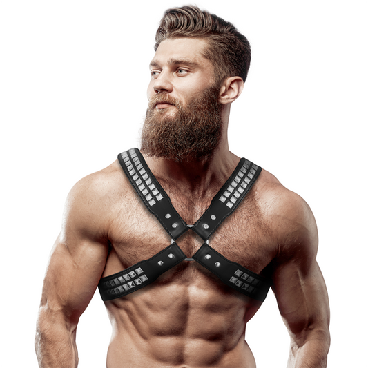 FETISH SUBMISSIVE ATTITUDE - MENS CROSSED set ECO-LEATHER HARNESS MED NITAR