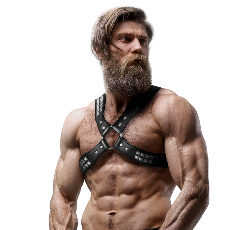 FETISH SUBMISSIVE ATTITUDE - MENS CROSSED set ECO-LEATHER HARNESS MED NITAR
