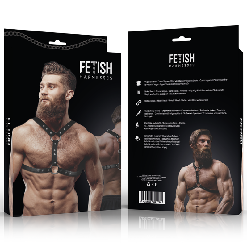FETISH SUBMISSIVE ATTITUDE - ECO-LEATHER BRÖSTHARNES MED DUBBEL STÖD OCH NITAR FÖR MÄN
