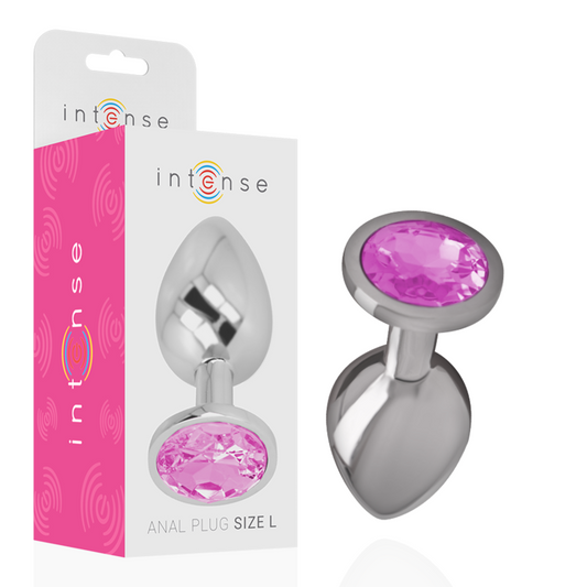 Intense aluminium analplugg med rosa kristall, storlek L