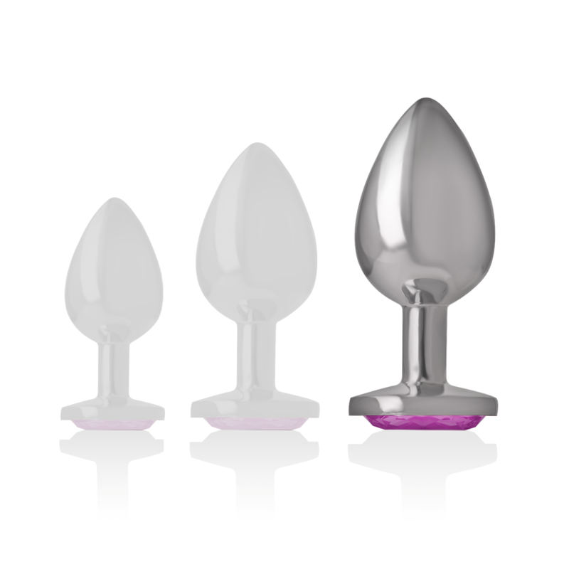 Intense aluminium analplugg med rosa kristall, storlek L