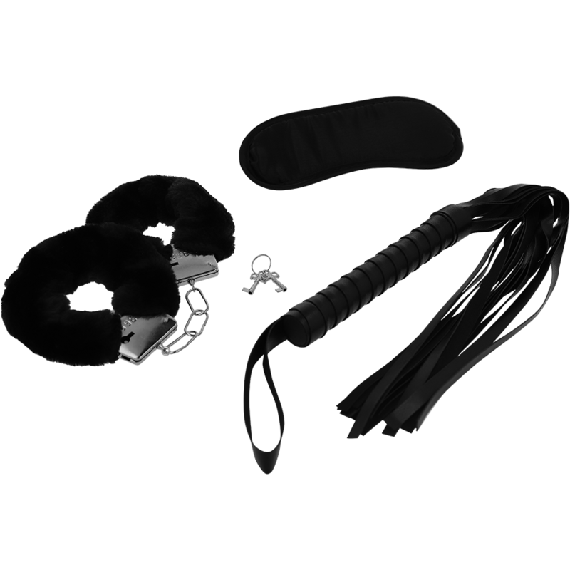 INTENSE - Fetisch Erotik Set 1 med Handfängsel, Ögonbindel och Pisk