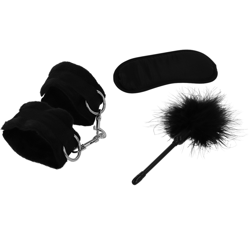 INTENSE - FETISH EROTIC PLAYSET 2 med handbojor, ögonbindel och fjäder