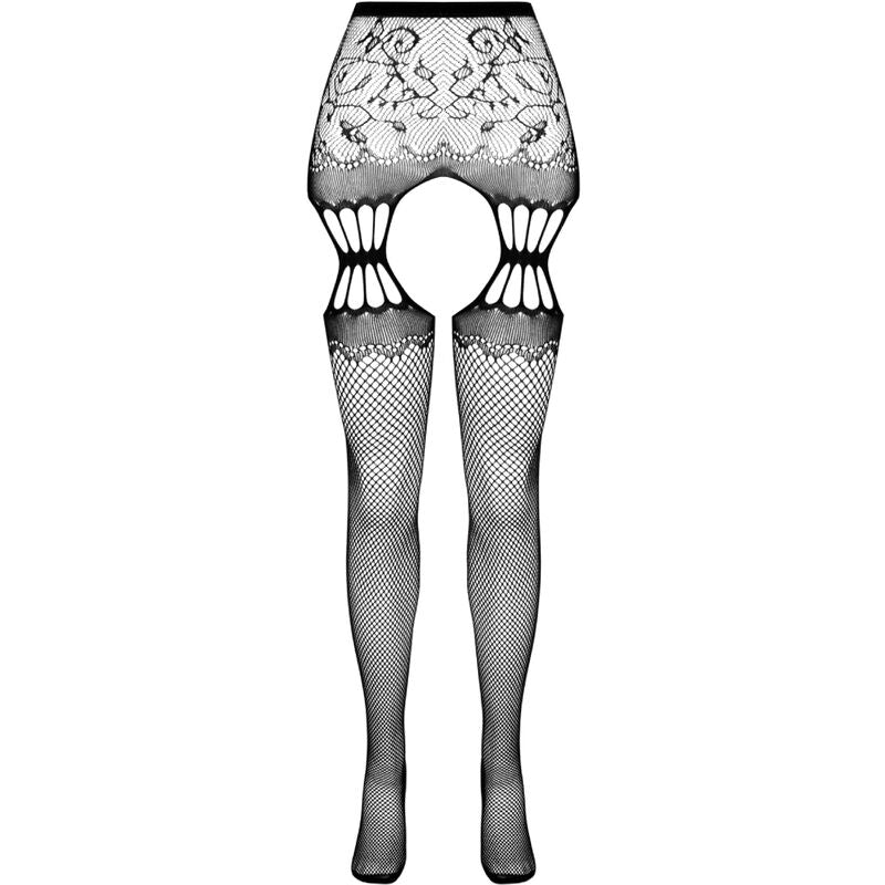 PASSION - S027 Svarta Strumpbyxor med Strumpeband One Size