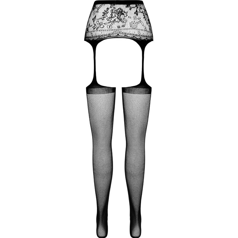PASSION - S028 Svarta Strumpbyxor med Strumpeband One Size