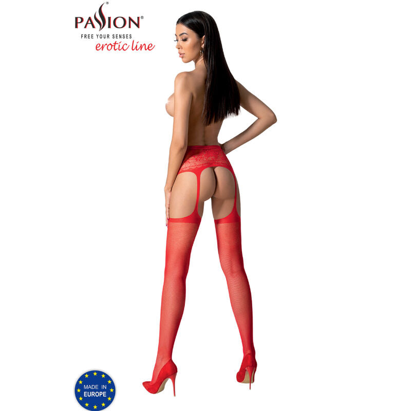 PASSION - S028 Röda Strumpor med Strumpeband One Size