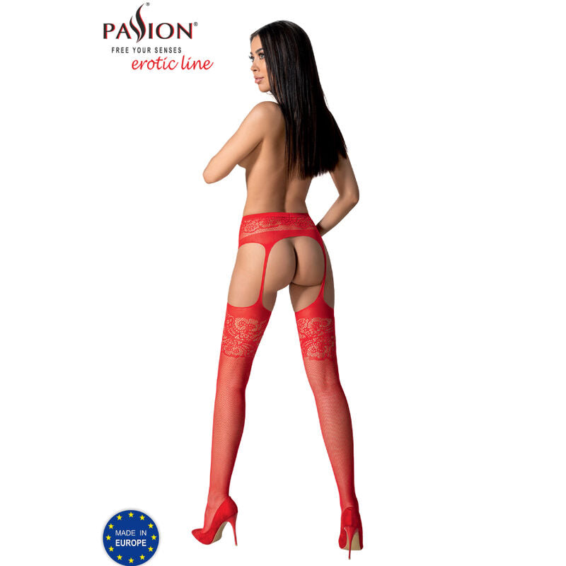 PASSION - S029 Röda Strumpor med Strumpeband One Size