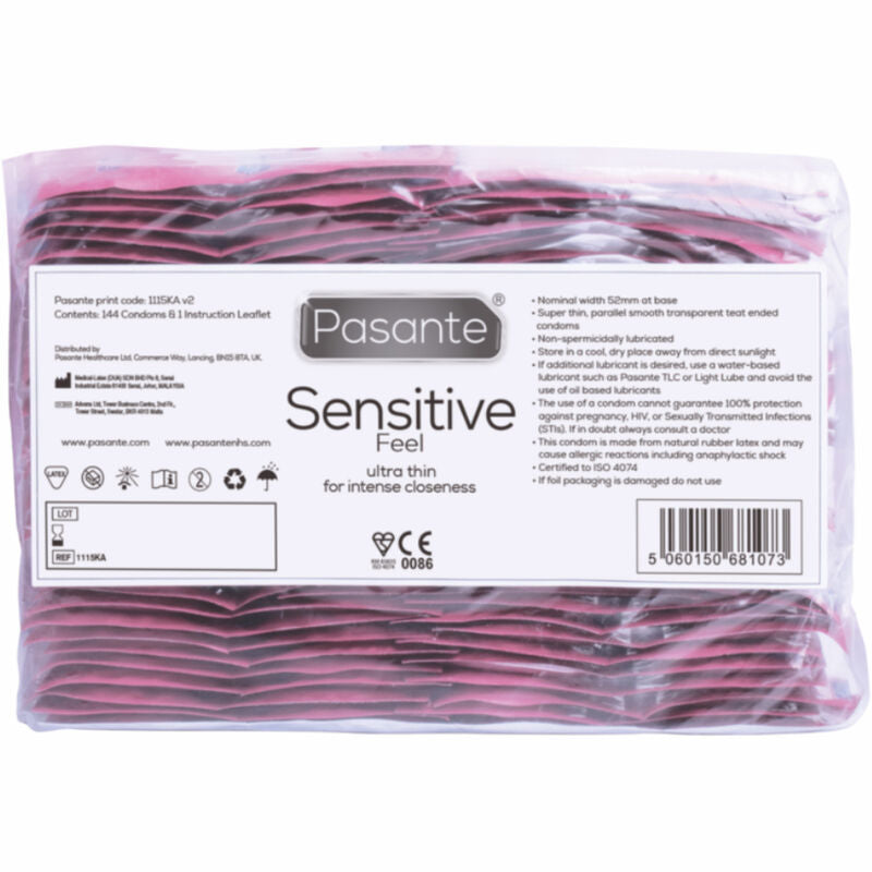 Pasante Sensitive Feel kondomer i påse med 144 enheter