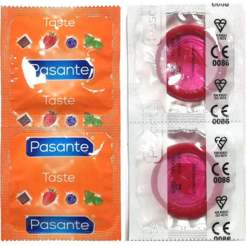 Pasante jordgubbskondomer i påse med 144 enheter