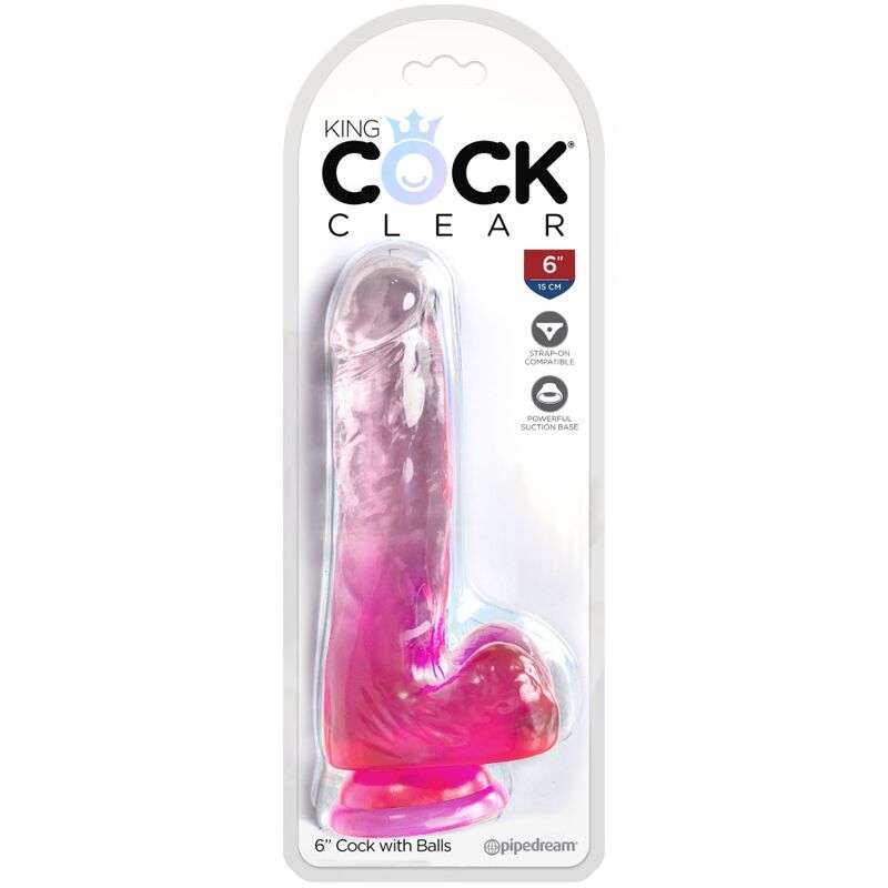 KING COCK - KLAR REALISTISK PENIS MED BOLLAR 13,5 CM ROSA