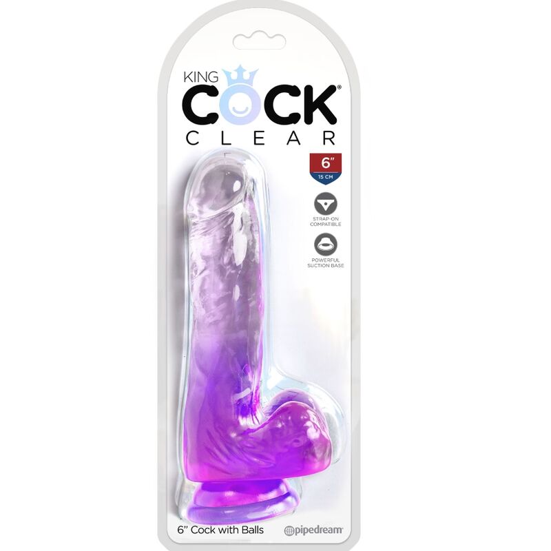 KING COCK - KLAR REALISTISK PENIS MED BOLLAR 13,5 CM LILA