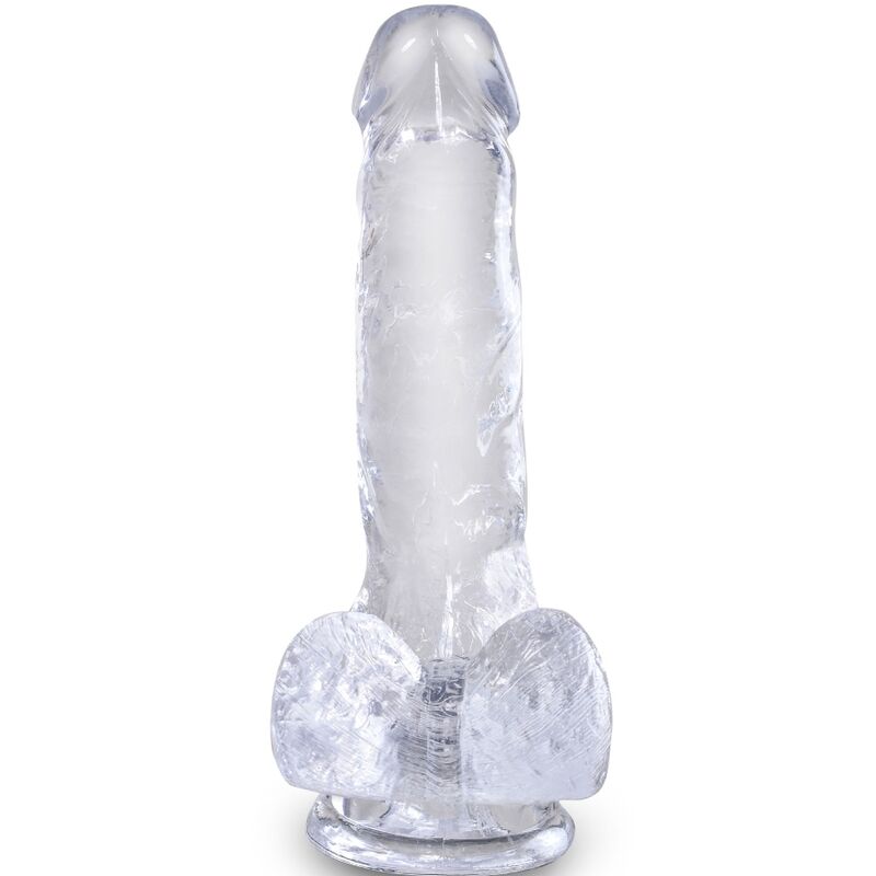 KING COCK - KLAR REALISTISK PENIS MED BOLLAR 13,5 CM TRANSPARENT