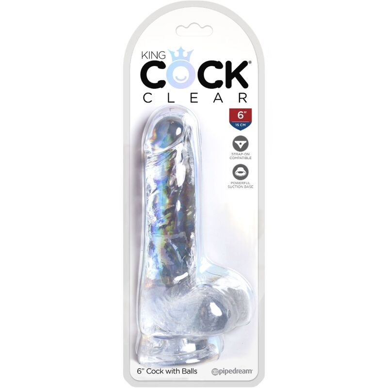 KING COCK - KLAR REALISTISK PENIS MED BOLLAR 13,5 CM TRANSPARENT