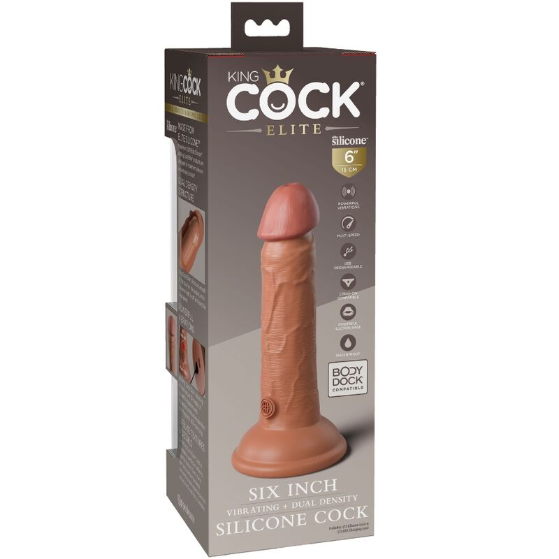 KING COCK - ELITE REALISTISK DILDO VIBRERANDE SILIKON 15,2 CM KARAMELL