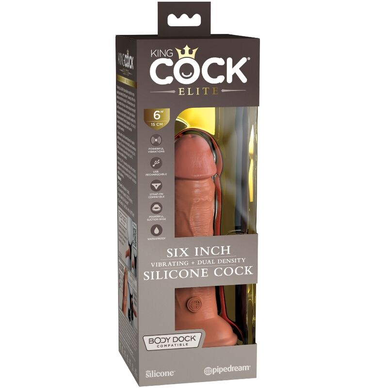 KING COCK - ELITE REALISTISK DILDO VIBRERANDE SILIKON 15,2 CM KARAMELL