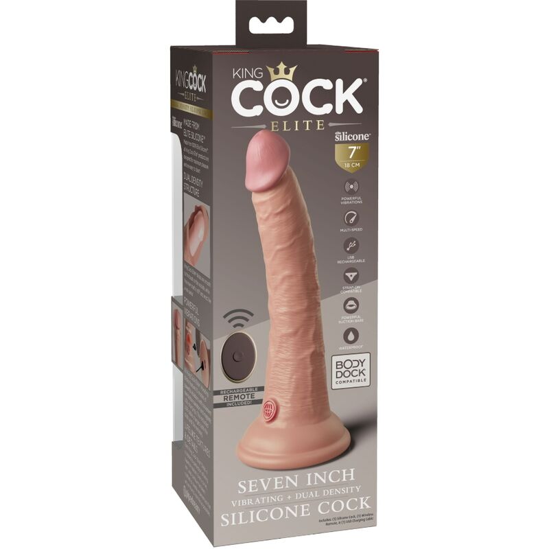 KING COCK - ELITE REALISTISK DILDO VIBRATOR & SILIKONFJÄRRKONTROLL 17,8 CM