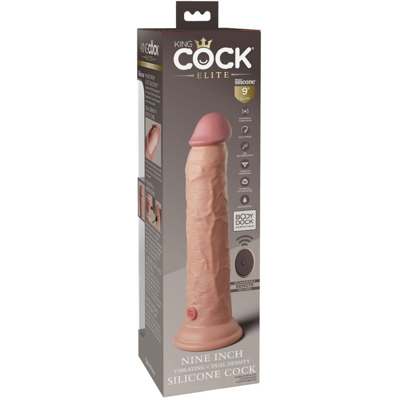 KING COCK - ELITE REALISTISK DILDO VIBRATOR & SILIKONFJÄRRKONTROLL 23 CM