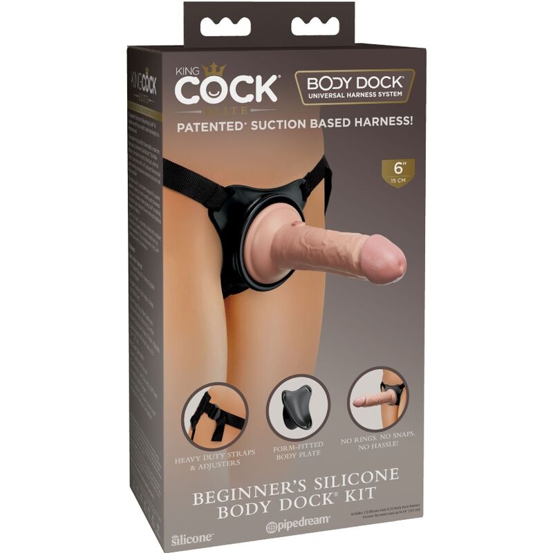KING COCK Elite justerbart sängharnes med dildo 15,2 cm