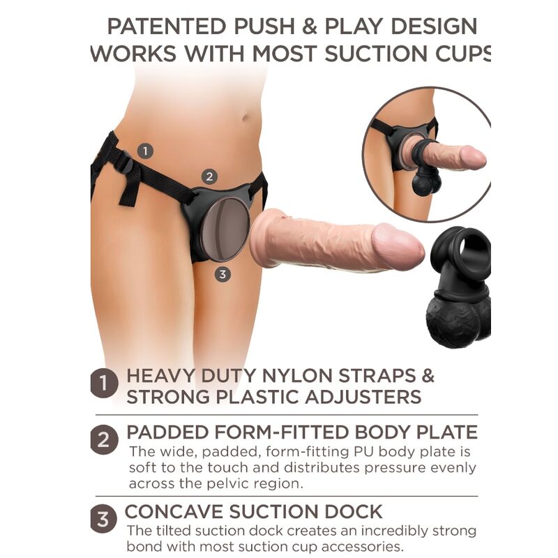 KING COCK - ELITE DELUXE JUSTERBART HARNESS KIT MED RING OCH TESTIKLAR & DILDO 20,3 CM