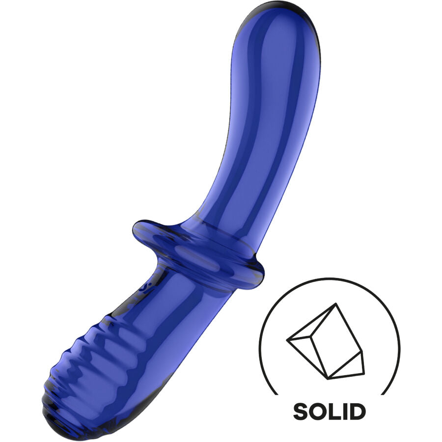 Satisfyer Double Crystal Dildo i blått borosilikatglas