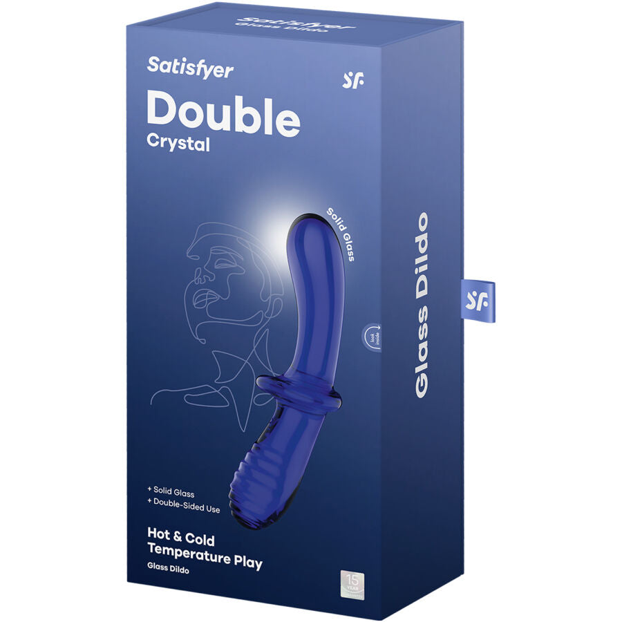 Satisfyer Double Crystal Dildo i blått borosilikatglas