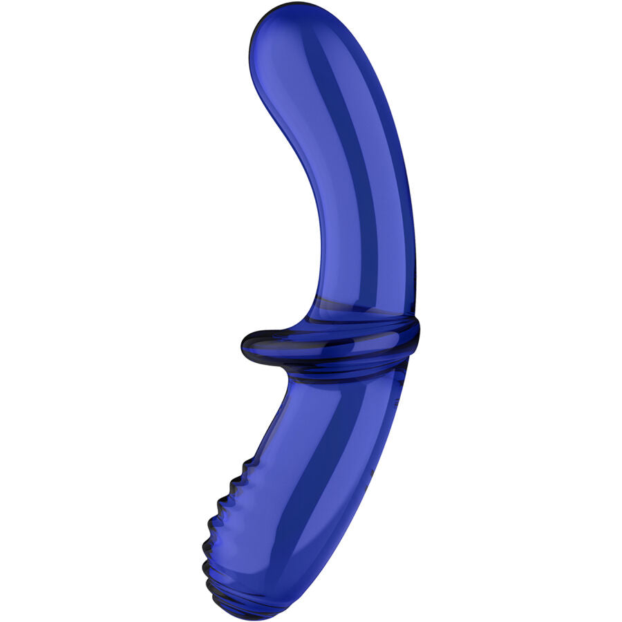 Satisfyer Double Crystal Dildo i blått borosilikatglas