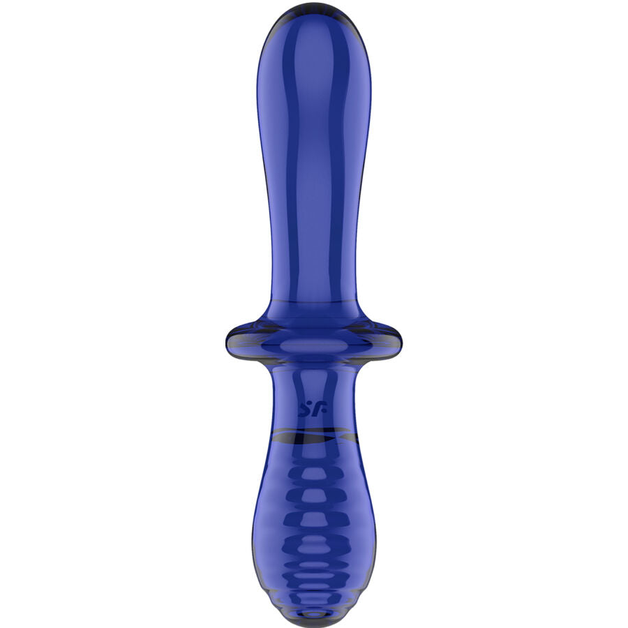 Satisfyer Double Crystal Dildo i blått borosilikatglas