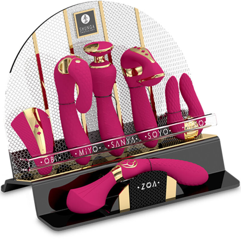 Display med 6 fuchsia intima massager från Shunga