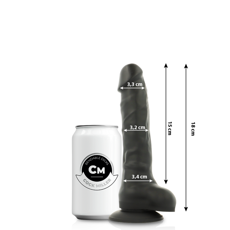 COCK MILLER realistisk dildo i svart silikon 18 cm