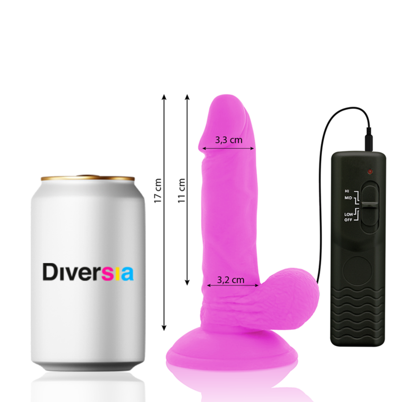 DIVERSIA - FLEXIBLE VIBRERANDE DILDO LILA 17 CM -O- 3.3 CM