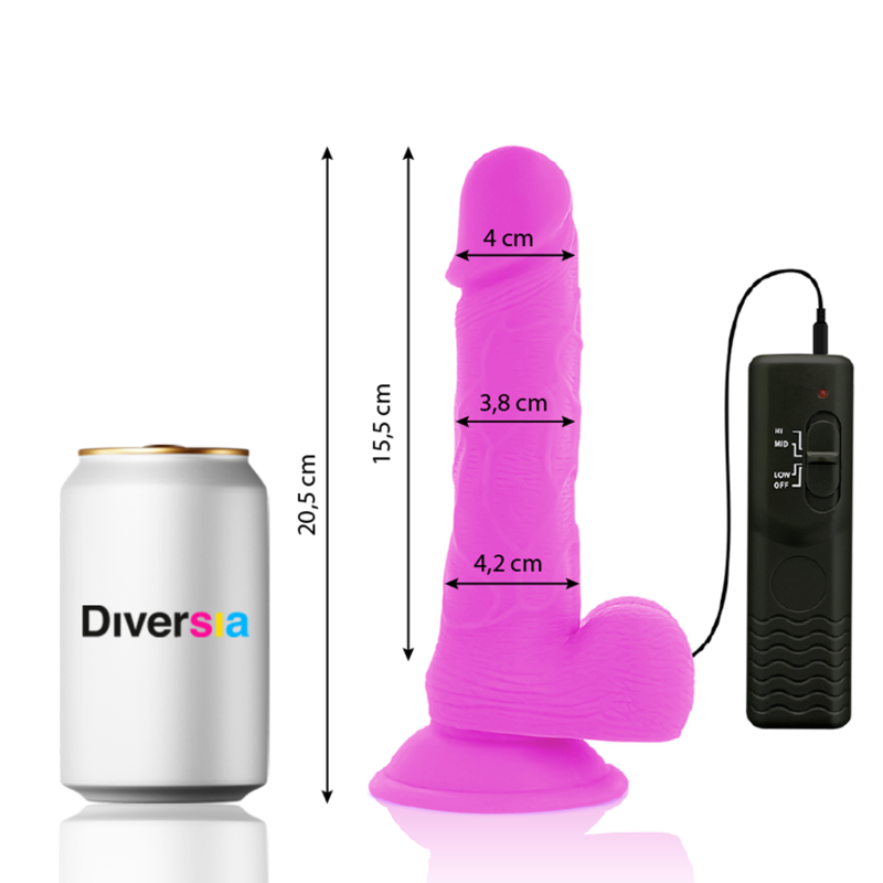 DIVERSIA - FLEXIBEL VIBRERANDE DILDO LILA 20,5 CM -O- 4,2 CM