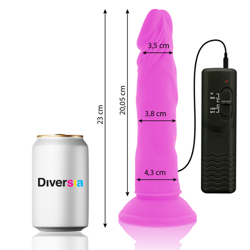 DIVERSIA - FLEXIBLE VIBRERANDE DILDO LILA 23 CM -O- 4.3 CM