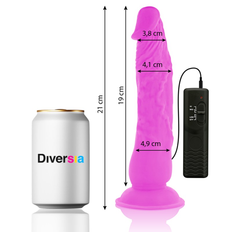 DIVERSIA - FLEXIBLE VIBRERANDE DILDO LILA 21 CM -O- 4.9 CM