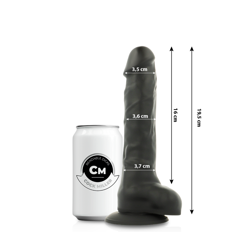 COCK MILLER realistisk dildo i silikon, svart, 19,5 cm