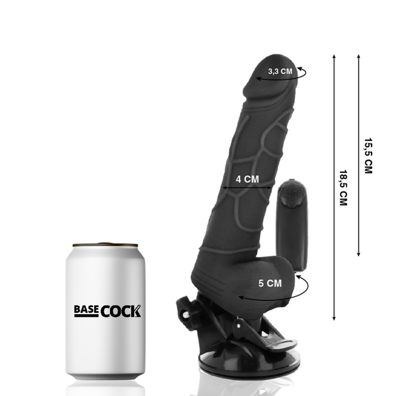 BASECOCK realistisk vibrator med fjärrkontroll svart 18,5 cm