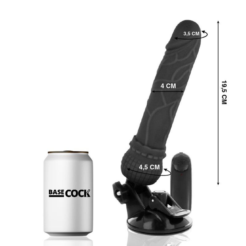 BASECOCK realistisk vibrator med fjärrkontroll svart 19,5 cm